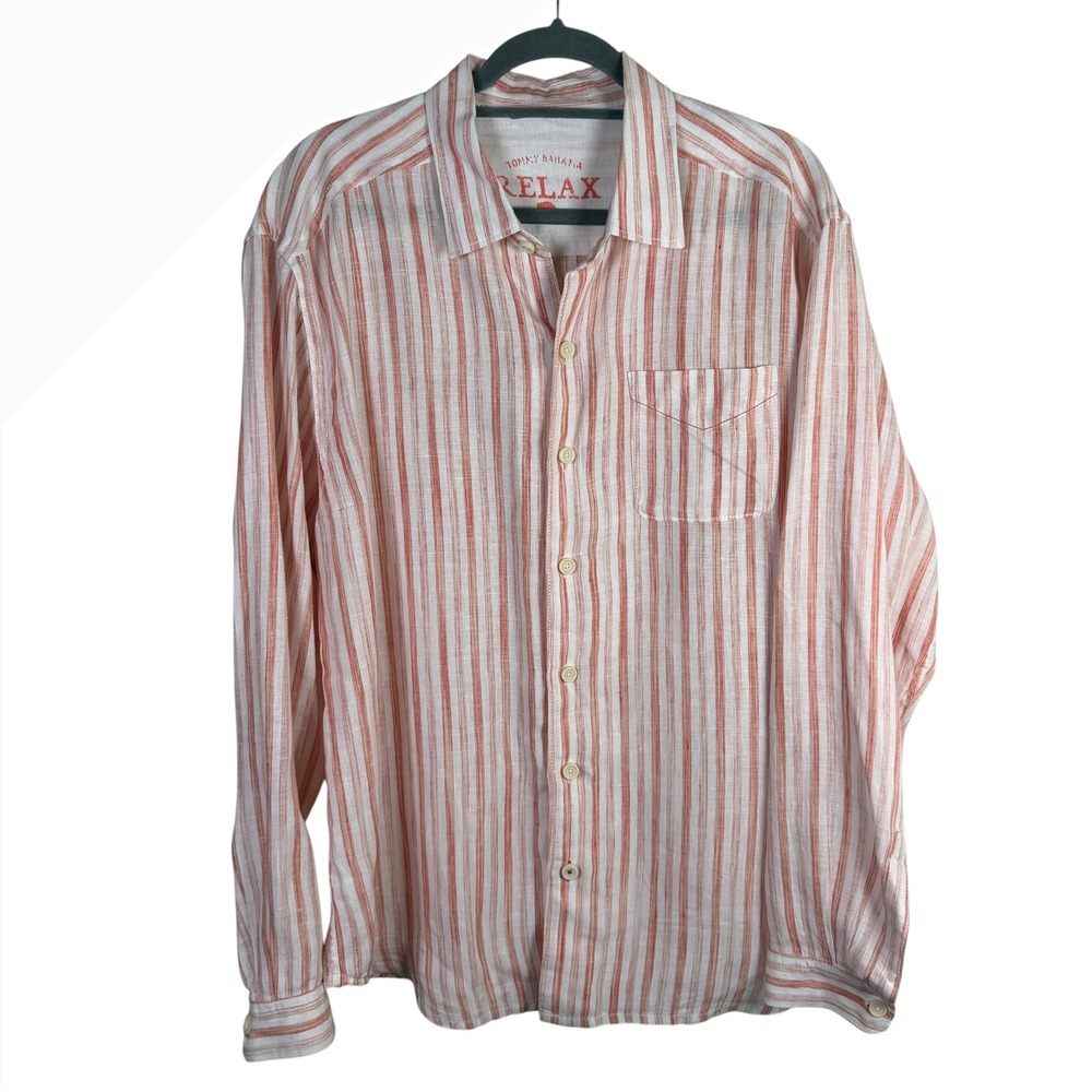Tommy Bahama Relax Men's Linen Striped Long Sleeve Button Down Shirt Size Large